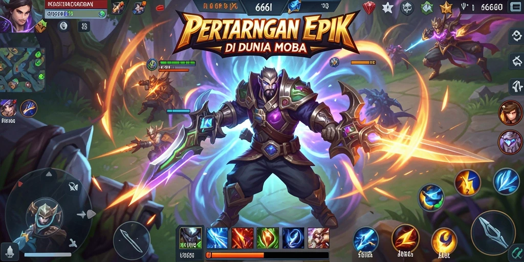 Gameplay intens dan seru di arena MOBA.