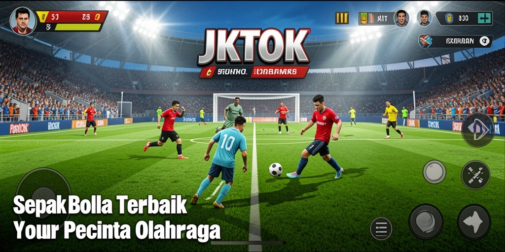 Tampilan permainan JKTOK dengan aksi sepak bola yang seru dan menarik.