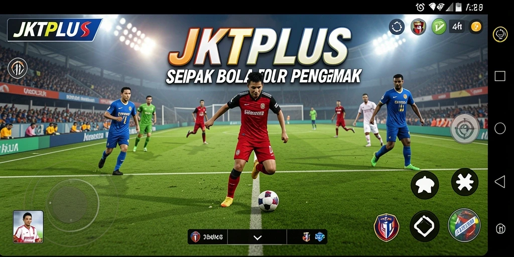 Screenshot JKTPLUS menampilkan gameplay sepak bola yang seru dan interaktif.