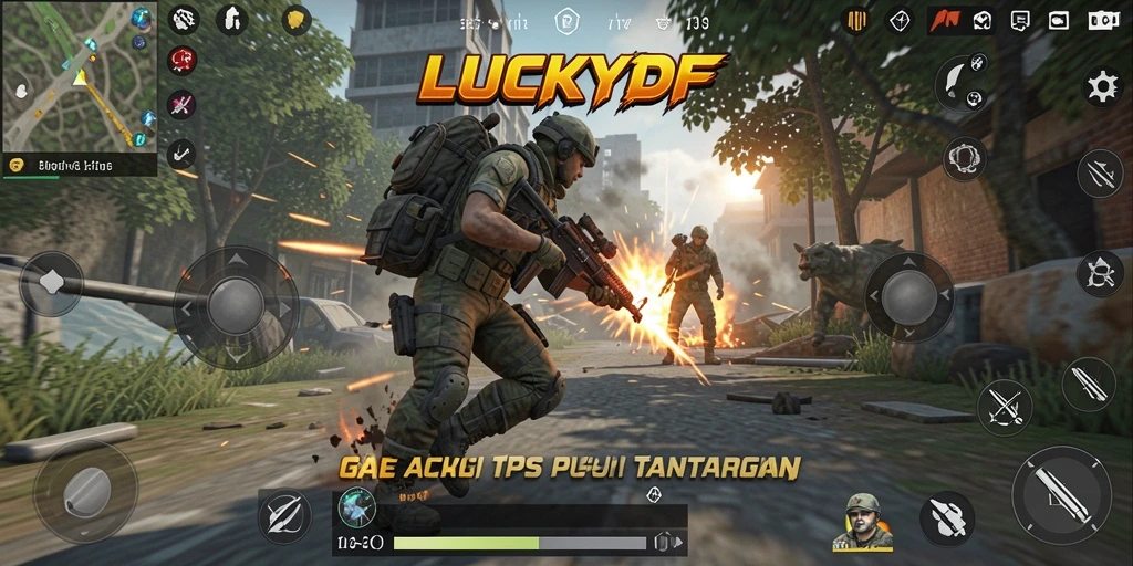 Tampilan gameplay seru di LUCKYDF dengan aksi tembak-menembak intens.