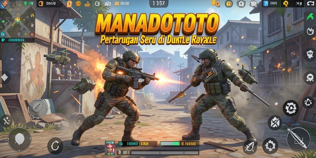 Screenshot dari gameplay MANADOTOTO memperlihatkan aksi seru Battle Royale.