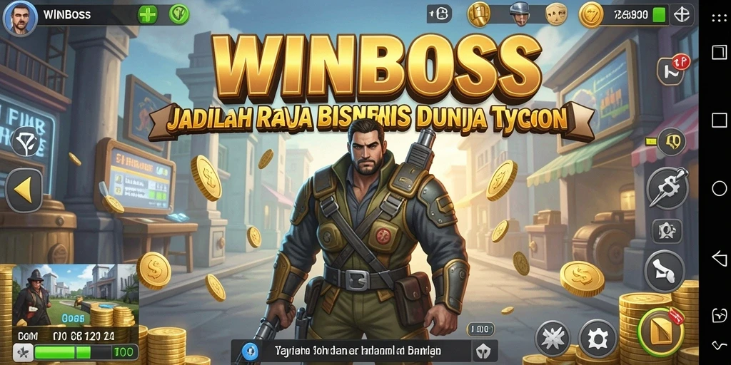 Tangkapan layar WINBOSS menampilkan gameplay mendetail tentang manajemen bisnis.